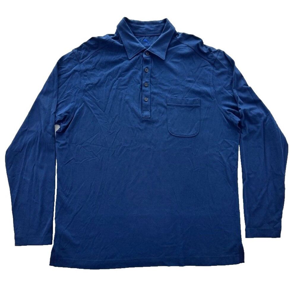 Tommy Bahama Polo Shirt Mens L Blue Long Sleeve Pima Cotton Modal Marlin Logo